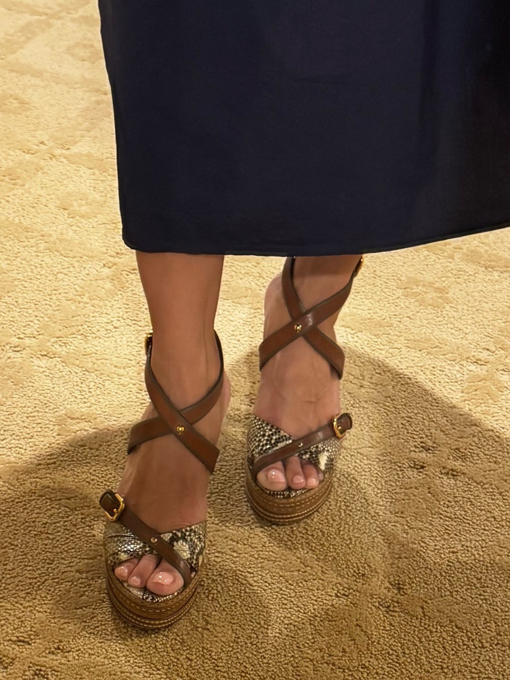 Prada Snakeskin Crisscross Platform Sandals Size 38 - Picture 2 of 12